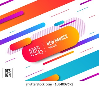 Instruction Book line icon. Education with hand pointer symbol. E-learning sign. Diagonal abstract banner. Linear read instruction icon. Geometric line shapes. Vector
