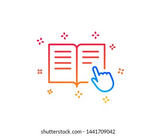 Instruction Book line icon. Education with hand pointer symbol. E-learning sign. Gradient design elements. Linear read instruction icon. Random shapes. Vector