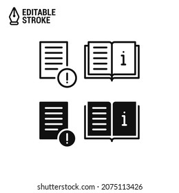 Libro de instrucciones o iconos manuales.  Conjunto de iconos con manuales e instrucciones aislados en fondo blanco y trazos editables. Vector