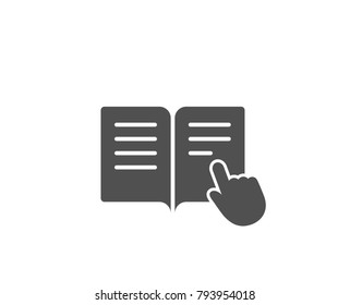 Instruction Book simple icon. Education with hand pointer symbol. E-learning sign. Quality design elements. Classic style. Vector
