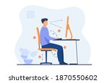 Instruction for correct pose during office work flat vector illustration. Cartoon worker sitting at desk with right posture for healthy back and looking at computer. Health and ergonomics concept
