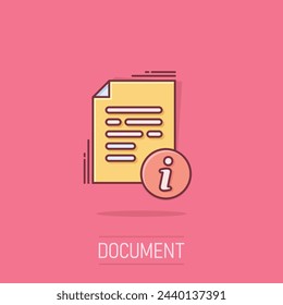 Instruction document icon in comic style. Manual cartoon vector illustration on isolated background. Paper sheet splash effect sign business concept.