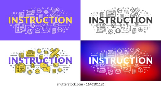 Instruction. Flat line illustration concept for web banner and printed materials. Vector illustration in 4 different styles
