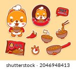 Instruction How to Prepare and Cook Dry Instant Noodle Soup. Ramen Noodles in Bowl Cup with Flavoring. Eat with Chopstick. Flat Vector Illustration and Icons set. 