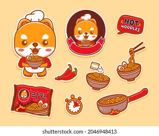 Instruction How to Prepare and Cook Dry Instant Noodle Soup. Ramen Noodles in Bowl Cup with Flavoring. Eat with Chopstick. Flat Vector Illustration and Icons set. 