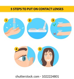 
Instruction "How to put on lenses". 5 steps: wash your hands, take a lens, check the position of the lens. Carefully insert the lens.