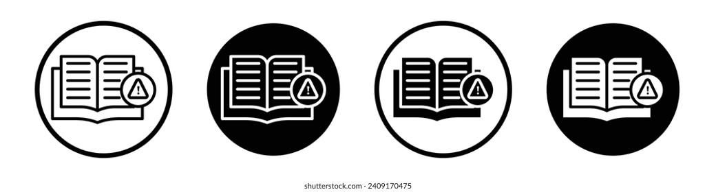 Juego de iconos de instrucciones. Leer el símbolo del vector manual y técnico del libro en un estilo negro relleno y delineado. Signo de la guía de información.