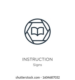 Instruction icon. Thin linear instruction outline icon isolated on white background from signs collection. Line vector sign, symbol for web and mobile
