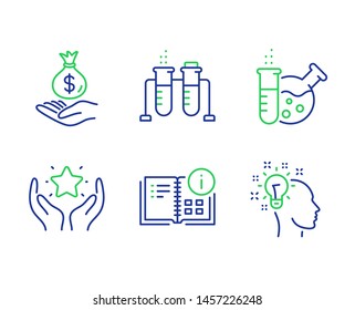 Instruction info, Chemistry lab and Income money line icons set. Ranking, Chemistry beaker and Idea signs. Project, Laboratory, Savings. Hold star. Education set. Vector