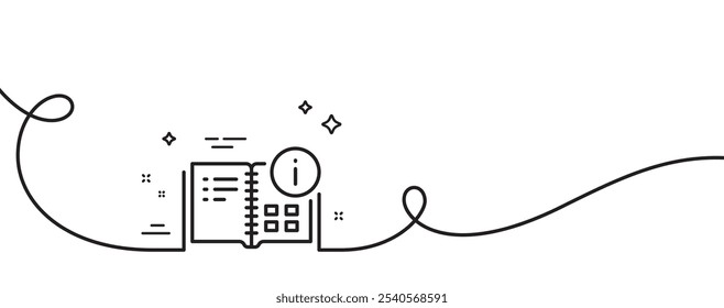 Icono de la línea de información de instrucciones. Línea continua con rizo. Signo de información técnica. Instrucción de información de la cinta de contorno único. Patrón de curva de bucle. Vector