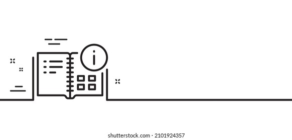 Icono de línea de información de instrucciones. Signo de información técnica. Fondo mínimo de la ilustración de línea. Banner de patrón de icono de línea de información de instrucciones. Concepto de plantilla web blanca. Vector