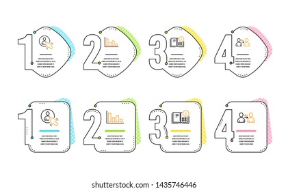 Instruction info, User and Histogram icons simple set. Communication sign. Project, Project manager, Economic trend. Users talking. Business set. Infographic timeline. Line instruction info icon