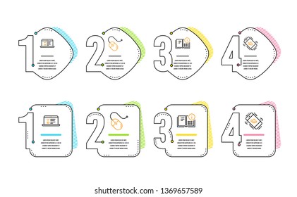 Instruction info, Web lectures and Computer mouse icons simple set. Call center sign. Project, Online test, Pc device. Phone support. Technology set. Infographic timeline. Line instruction info icon