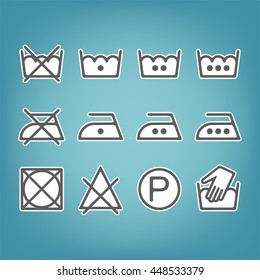 Instruction laundry. Dry cleaning and care. Flat icons