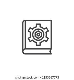 Instruction manual book outline icon. linear style sign for mobile concept and web design. Book with gear simple line vector icon. Symbol, logo illustration. Pixel perfect vector graphics