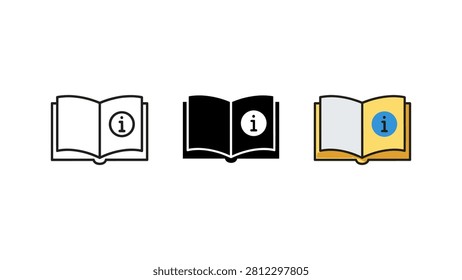 Instruction manual information book icon set with information education knowledge illustration graphics document