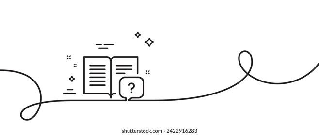Icono de línea manual de instrucciones. Una línea continua con curl. Firma del libro de ayuda. Símbolo de ecuación de preguntas. Cinta de esquema único manual de instrucciones. Patrón de curva de bucle. Vector