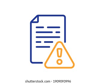 Instruction manual line icon. Warning file sign. Caution alert symbol. Quality design element. Line style instruction manual icon. Editable stroke. Vector
