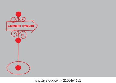 INSTRUCTION POLE. RED COLOR AND GRAY WALLPAPER BACKGROUND