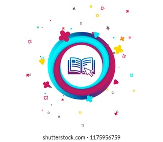 Instruction sign icon. Manual book symbol. Read before use. Colorful button with icon. Geometric elements. Vector