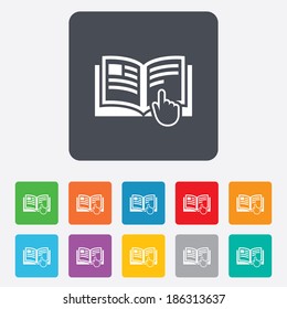 Instruction sign icon. Manual book symbol. Read before use. Rounded squares 11 buttons. Vector
