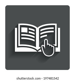 Instruction sign icon. Manual book symbol. Read before use. Gray flat button with shadow. Modern UI website navigation. Vector