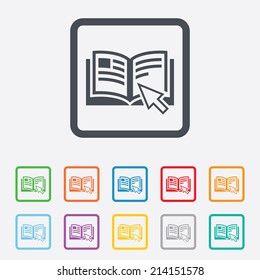 Instruction Sign Icon. Manual Book Symbol. Read Before Use. Round Squares Buttons With Frame. Vector