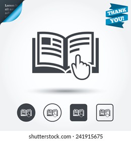 Instruction sign icon. Manual book symbol. Read before use. Circle and square buttons. Flat design set. Thank you ribbon. Vector