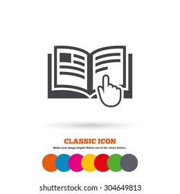 Instruction Sign Icon. Manual Book Symbol. Read Before Use. Classic Flat Icon. Colored Circles. Vector