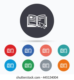Instruction sign icon. Manual book symbol. Circle buttons with read icon. Vector