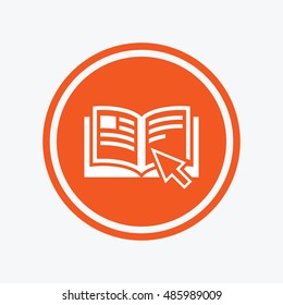 Instruction sign icon. Manual book symbol. Read before use. Graphic design element. Flat instructions symbol on the round button. Vector