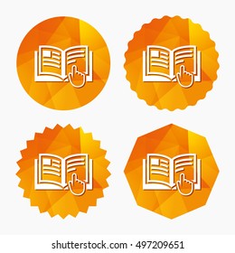 Instruction sign icon. Manual book symbol. Read before use. Triangular low poly buttons with flat icon. Vector