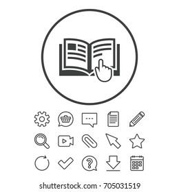 Instruction Sign Icon. Manual Book Symbol. Read Before Use. Document, Chat And Paper Clip Line Signs. Question, Pencil And Calendar Line Icons. Star, Download And Shopping Cart. Vector