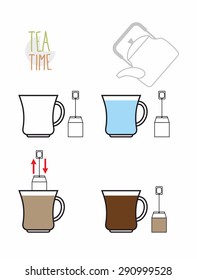 Instruction tea. Infographics steps to make tea from the bag. Vector illustration.