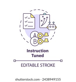 Instruction tuned multi color concept icon. Ai deep learning algorithms. Fine tuning. Round shape line illustration. Abstract idea. Graphic design. Easy to use in infographic, presentation