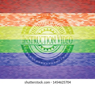Instruction Video emblem on mosaic background with the colors of the LGBT flag