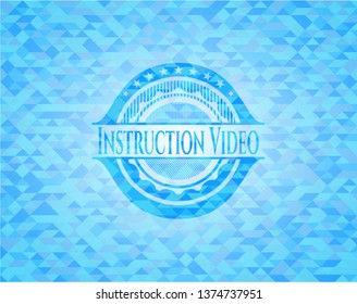 Instruction Video sky blue emblem with mosaic background