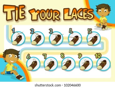 Instructional poster showing how to tie shoelaces step by step svg
