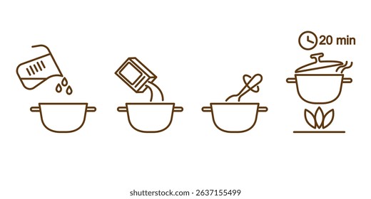 Instructions for cooking food package line icons isolated on transparent background.  Pictogram for semi-finished meal prepare instruction.