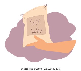 Instructions for creating a candle at home, adding a selection of soy wax, a hand holding a bag of wax