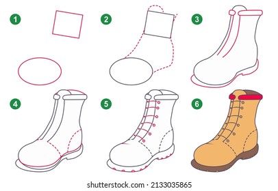 Instructions for drawing boot. Step by step.