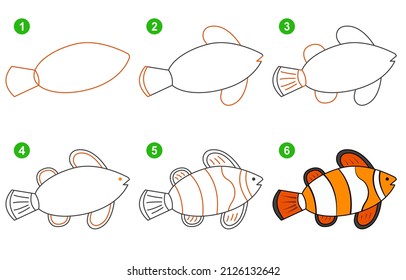 Instructions For Drawing Clown Fish. Step By Step.