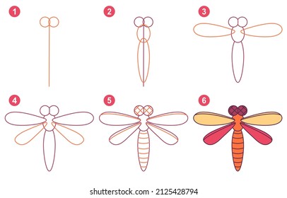 Instrucciones para dibujar la libélula. Paso a paso.