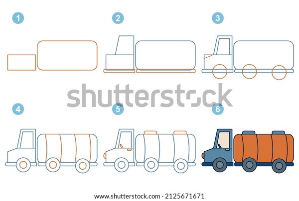 Instructions for\
drawing fuel tanker. Step by\
step