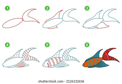 Instructions for drawing macropodus. Step by step.