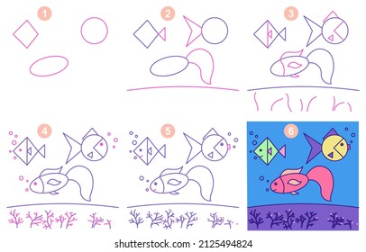 Instructions for drawing pisces. Step by step.