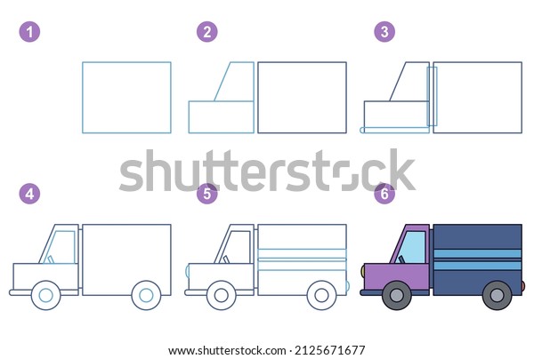 Instructions for drawing\
truck. Step by\
step.
