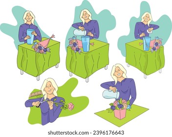 instructions for flower bouquet application of fertilizers illustration icon