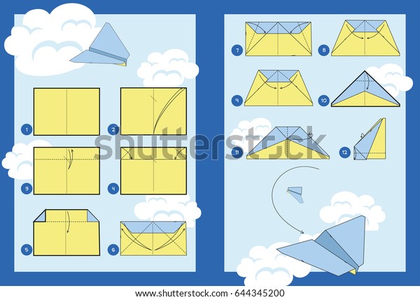 Instructions How Make Origami Aircraft Vector Stock Vector