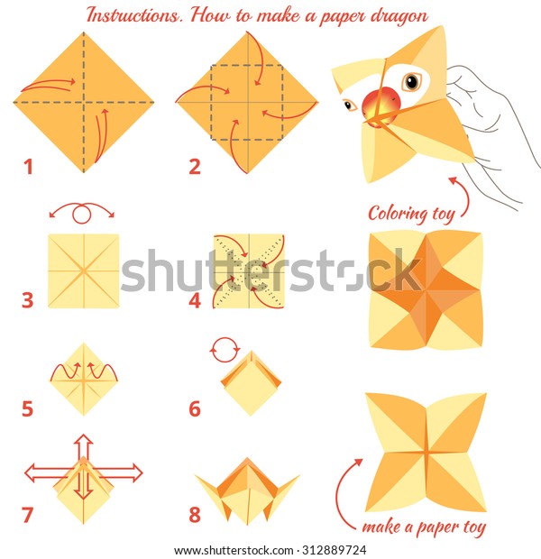 Instructions How Make Paper Bird Origami Stock Vector